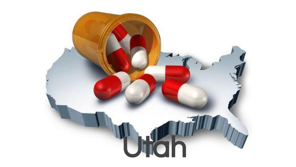 Picture of pills on top of the United States and the word Utah