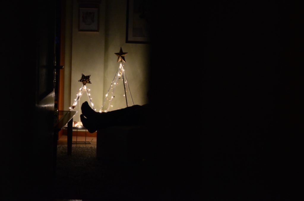 Dark room with Christmas lights
