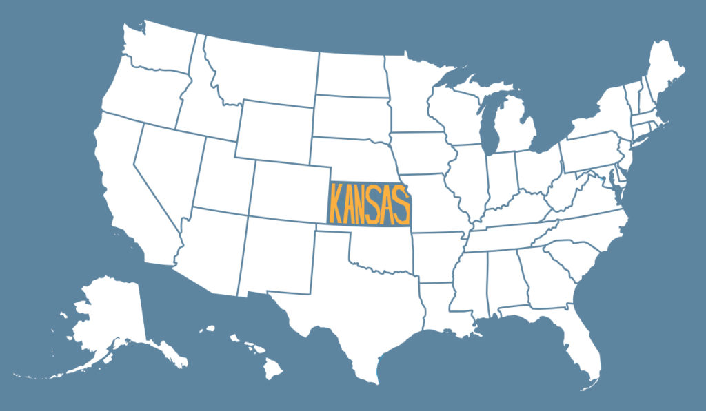 Kansas highlighted on the US map