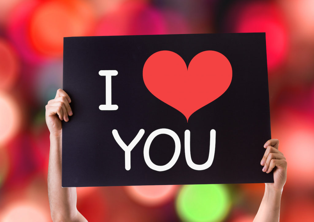 Two hands holding up a I Love You sign