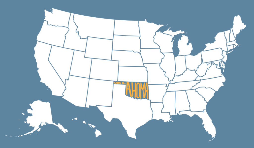 Map of the US highlighting Oklahoma