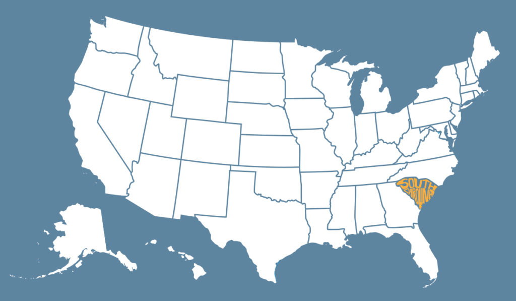 United States map with South Carolina highlighted