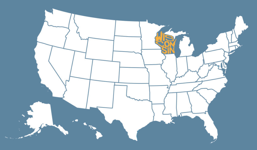 Map of the United States with Wisconsin highlighted