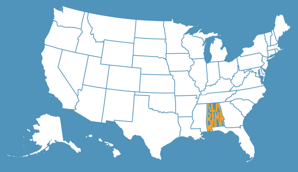 Map of the United States with Alabama highlighted