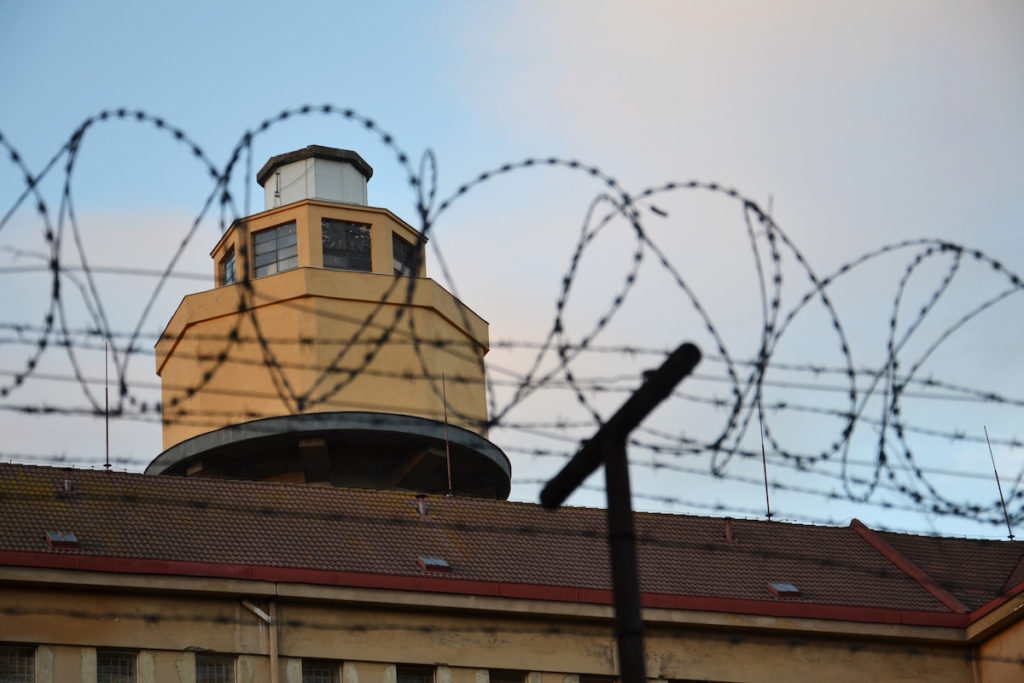 Barbed wire outside of prison complex