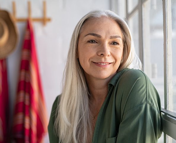 Senior stylish woman thinking